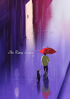 전신 PSD 한마리 남자 일러스트 우산 거리 한명 성인 여름 걷기 산책 비 강아지 장마 빗줄기 국내일러스트 자연요소 1 계절 모션 날씨 휴식 사람 반려동물 비_날씨 개 파일형식