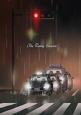 PSD 도로 일러스트 자동차 사람없음 여름 비 횡단보도 신호등 택시 장마 여러대 빗줄기 국내일러스트 자연요소 계절 길 육상교통 다수 교통시설 승용차 날씨 비_날씨 보행로 파일형식