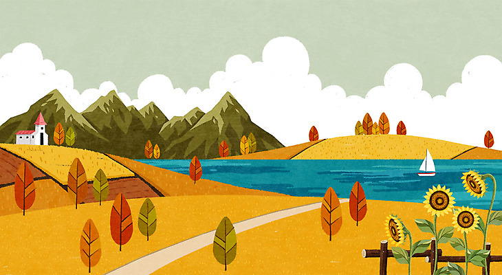 PSD 백그라운드 일러스트 단풍나무 해바라기 산 사람없음 강 가을 선박 가을배경 국내일러스트 나무 계절 꽃 단풍 수상교통 파일형식 가을_계절