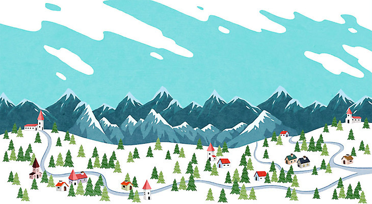 PSD 나무 백그라운드 겨울 일러스트 하늘 산 주택 사람없음 눈 겨울배경 국내일러스트 자연요소 식물 계절 날씨 건물 파일형식