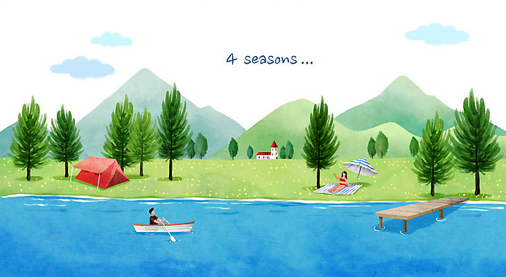 PSD 나무 커플 여자 남자 백그라운드 데이트 일러스트 텐트 두명 여름 강 소풍 캠핑 파라솔 카약 국내일러스트 식물 계절 관계 레저 캠핑도구 사람 야외활동 수상스포츠 파일형식