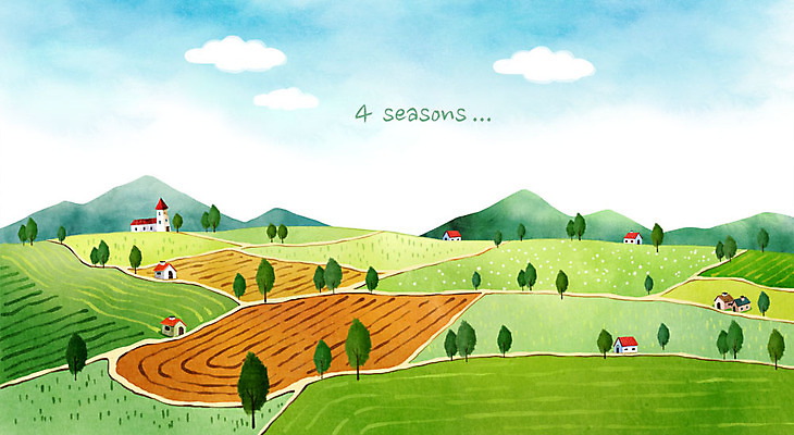 PSD 나무 백그라운드 밭 일러스트 산 주택 사람없음 여름 국내일러스트 식물 계절 농업 건물 파일형식