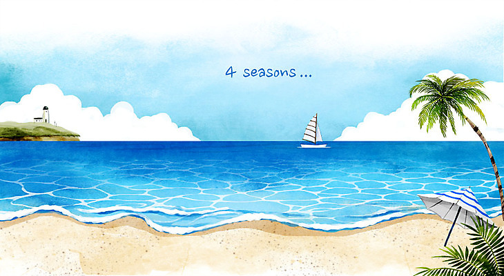 PSD 바다 백그라운드 요트 일러스트 등대 해변 사람없음 여름 야자수 파라솔 국내일러스트 나무 계절 배_교통 파일형식