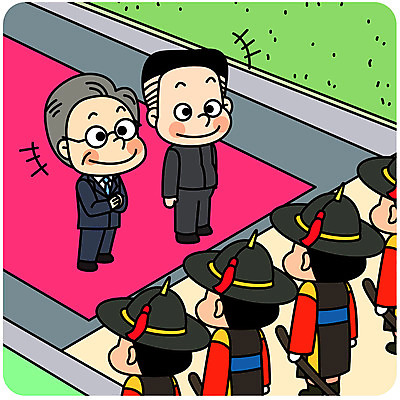 전신 한국전통 남자 일러스트 여러명 성인 평화 사회이슈 관람 대통령 정상회담 통일 성인남자만 남북회담 국내일러스트 AI파일 전통 다수 컨셉 회의 한국 사람 경제 남자만 성인만 파일형식 벡터