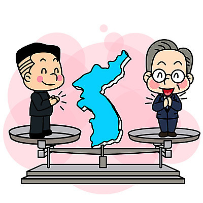 전신 남자 일러스트 성인 두명 평화 축하 박수 사회이슈 양팔저울 한반도 대통령 정상회담 통일 남북회담 국내일러스트 AI파일 컨셉 회의 저울 사람 손짓 경제 파일형식 벡터