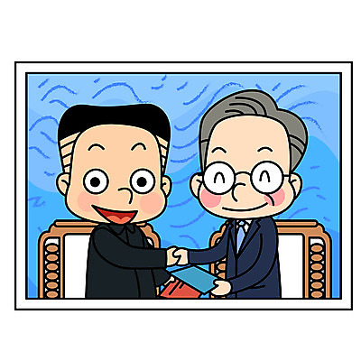 남자 일러스트 악수 미소 상반신 성인 두명 평화 사진촬영 사회이슈 주기 대통령 정상회담 통일 남북회담 국내일러스트 AI파일 컨셉 모션 회의 표정 사람 손짓 경제 촬영 파일형식 벡터