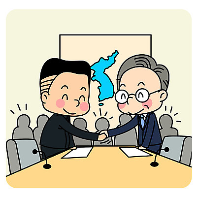 남자 일러스트 악수 대화 미소 여러명 상반신 성인 평화 군중 사회이슈 즐거움 대통령 정상회담 통일 한반도기 남북회담 국내일러스트 AI파일 감정 다수 컨셉 회의 표정 말하기 사람 손짓 경제 깃발 파일형식 벡터