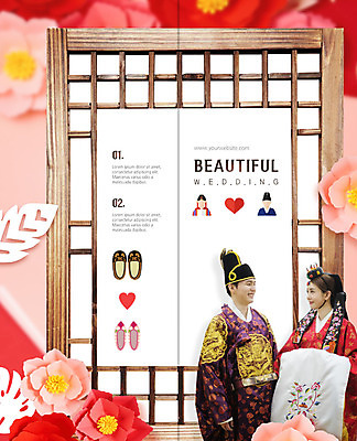 PSD 템플릿 한국전통 표지디자인 북디자인 출판디자인 여자 표지 남자 꽃 리플렛 결혼 2단접지 북커버 나뭇잎 미소 사람 팜플렛 상반신 성인 두명 옆모습 30대 마주보기 한국인 하트 전통혼례 종이접기 혼례복 꽃신 신랑신부 전통문살 성인만 이미지템플릿 모양 식물 전통 종이 신부_웨딩 뷰포인트 신랑 신발 잎 모션 전통소품 한국 표정 동양인 이벤트 장년 전통의상 전통의례 문살 접기 파일형식