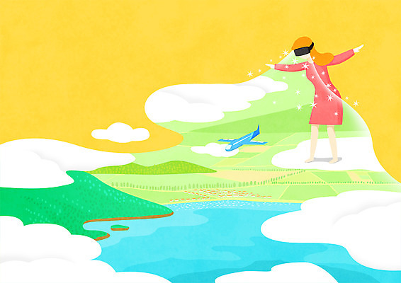 전신 PSD 구름 여자 바다 일러스트 팔벌리기 산 비행기 논 한명 성인 강 들개 가상현실 성인여자한명만 내려보기 VR기기 국내일러스트 자연요소 1 농업 항공교통 모션 대중교통 사람 기계 여자한명만 성인여자만 파일형식