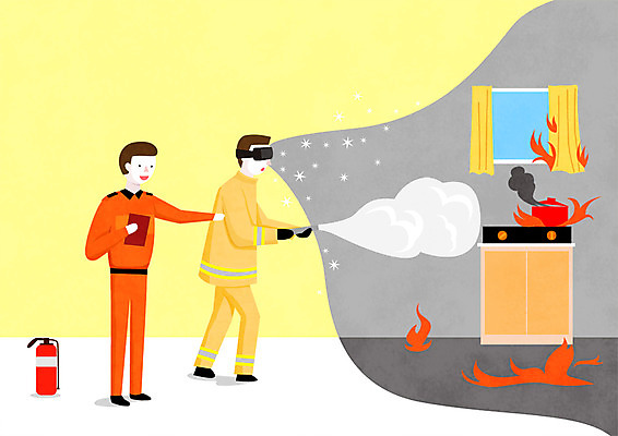 전신 PSD 남자 일러스트 창문 불 사람 성인 두명 커튼 연기 가스레인지 냄비 소방관 싱크대 화재 소화기 구조대 화재진압 가상현실 성인남자만 VR기기 방호복 국내일러스트 자연요소 옷 기계 가전제품 레인지 구출 솥 안전장비 구조원 소방 사건 개수대 진압 남자만 성인만 파일형식