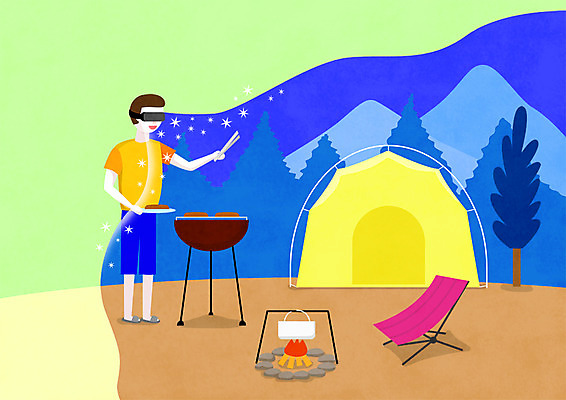 전신 PSD 나무 남자 일러스트 집게 텐트 한명 사람 성인 캠핑 냄비 숲 모닥불 바비큐 굽기 바베큐그릴 야외의자 가상현실 성인남자한명만 VR기기 국내일러스트 식물 1 음식 의자 불 레저 캠핑도구 기계 그릴 솥 구이 남자한명만 성인남자만 파일형식