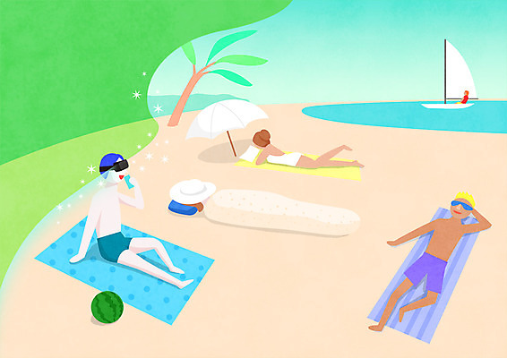 전신 PSD 나무 여자 남자 음료 엎드리기 바다 요트 일러스트 사람 여러명 성인 해변 여름 여름휴가 바캉스 눕기 독서 파라솔 선탠 비치볼 돗자리 덮기 가상현실 VR기기 국내일러스트 식물 계절 다수 배_교통 공 모션 휴가 바캉스용품 기계 파일형식 여름_계절