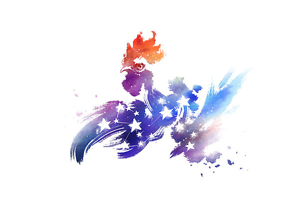 PSD 별 일러스트 캘리그라피 붓터치 사람없음 별자리 번짐 수탉 국내일러스트 자연요소 닭 수컷 파일형식 효과