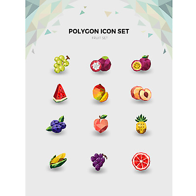 아이콘 과일 포도 옥수수 사람없음 세트 자몽 파인애플 청포도 블루베리 복숭아 망고 망고스틴 수박조각 폴리곤 2D아이콘 AI파일 조각 수박 곡류 열대과일 파일형식 벡터
