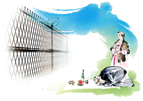 전신 PSD 여자 노년 남자 일러스트 캘리그라피 붓터치 사람 두명 슬픔 한복 제사 번짐 철조망 제사상 그리움 고향 남북분단 통일 실향민 이산가족 국내일러스트 한국전통 감정 가족 성인 전통의상 전통의례 파일형식 효과