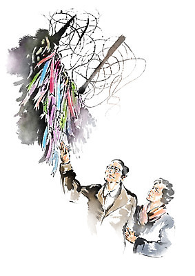 PSD 여자 노년 남자 리본 일러스트 캘리그라피 붓터치 사람 상반신 두명 노부부 슬픔 번짐 철조망 그리움 고향 남북분단 통일 실향민 이산가족 국내일러스트 부부 감정 가족 성인 파일형식 효과