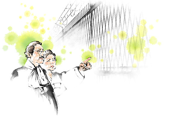 PSD 여자 노년 남자 일러스트 캘리그라피 붓터치 사람 상반신 두명 노부부 슬픔 한복 번짐 철조망 그리움 고향 남북분단 통일 실향민 이산가족 국내일러스트 한국전통 부부 감정 가족 성인 전통의상 파일형식 효과