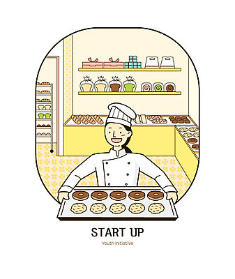 여자 일러스트 쟁반 요리사모자 한명 사람 상반신 성인 상자 제과제빵 빵집 도넛 조리복 식빵 반죽 창업 제빵 롤케이크 제빵사 국내일러스트 AI파일 직업 모자_잡화 1 빵 유니폼 디저트 케이크 상점 요리사 자영업 파일형식 벡터