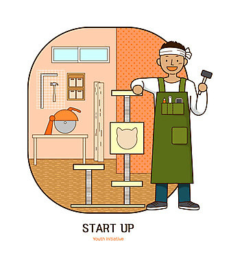 전신 남자 일러스트 창문 자 한명 사람 성인 앞치마 공구 작업 제조 망치 목수 창업 목공예 목공소 합판 국내일러스트 AI파일 직업 1 문구용품 도구 공예 자영업 파일형식 벡터