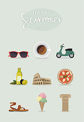 커피 여행 일러스트 건축양식 슬리퍼 사람없음 여름 세트 선글라스 이탈리아 오토바이 기둥 올리브오일 로마 콜로세움 젤라또 핏자국 국내일러스트 AI파일 계절 건축 유럽 안경 음료 신발 자국 디저트 바이크 기름_음식 파일형식 벡터