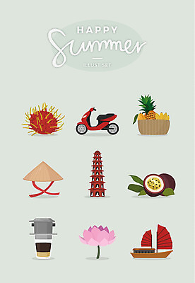 모자 커피 여행 일러스트 바나나 연꽃 사람없음 여름 세트 오토바이 사원 유람선 파인애플 열대과일 베트남 두리안 람부탄 패션후르츠 국내일러스트 AI파일 잡화 계절 꽃 음료 배_교통 과일 비즈니스 바이크 동남아시아 파일형식 벡터