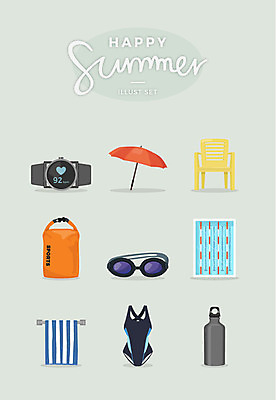 수영복 일러스트 수영장 사람없음 여름 세트 수건 파라솔 물안경 선베드 백팩 산소통 스마트워치 국내일러스트 AI파일 옷 계절 의자 가방 통 스마트기기 위생용품 수영용품 웨어러블 파일형식 벡터