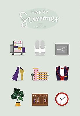 화분 시계 여행 일러스트 호텔 열쇠 슬리퍼 사람없음 여름 세트 청소도구 금고 야자수잎 호텔리어 국내일러스트 AI파일 직업 계절 신발 잎 숙소 도구 청소 파일형식 벡터