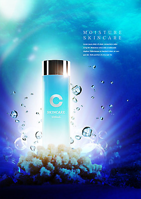 PSD 편집이미지 사람없음 파란색 뷰티 바닷속 화장품 물방울 산호초 수분 스킨케어 이미지편집 컬러 수중 수중식물 파일형식