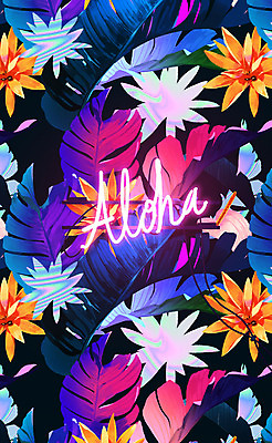 PSD 식물 영어 꽃잎 꽃 잎 패턴 일러스트 나뭇잎 사람없음 컬러풀 화려 네온 식물패턴 알로하 네온아트 보테니컬아트 국내일러스트 문자 컬러 컨셉 무늬 인사 파일형식