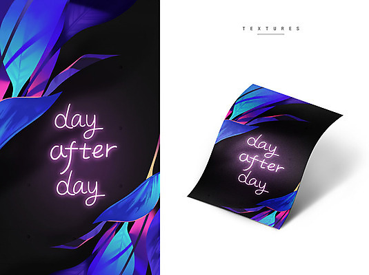 PSD 식물 영어 잎 일러스트 나뭇잎 사람없음 파란색 검은색 질감 네온 목업 네온아트 보테니컬아트 국내일러스트 문자 컬러 파일형식