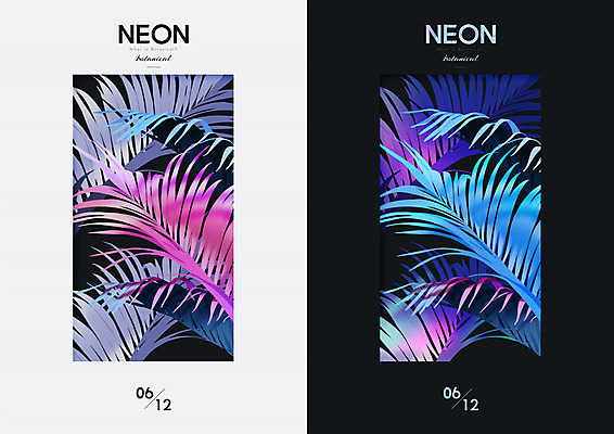 PSD 식물 잎 패턴 일러스트 나뭇잎 프레임 사람없음 검은색 흰색 네온 야자수잎 식물패턴 목업 네온아트 보테니컬아트 국내일러스트 컬러 무늬 파일형식