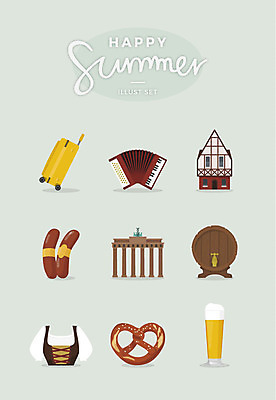 여행 일러스트 주택 생맥주 독일 사람없음 여름 세트 캐리어 소시지 드럼통 아코디언 게이트 독일전통의상 브레첼 국내일러스트 AI파일 계절 유럽 디저트 맥주 건물 여행가방 가공식품 건반악기 전통의상 파일형식 벡터