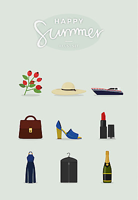 원피스 열매 일러스트 정장 사람없음 여름 세트 립스틱 핸드백 샌들 유람선 와인병 챙모자 국내일러스트 AI파일 식물 모자_잡화 옷 계절 신발 배_교통 가방 병_용기 와인 화장품 파일형식 벡터