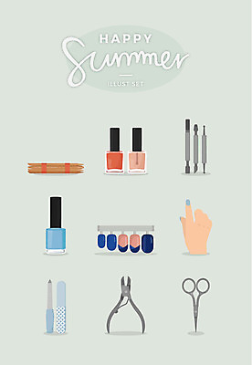 일러스트 색연필 사람없음 여름 세트 뷰티 미용용품 네일아트 손톱 매니큐어 손모양 미용가위 손톱버퍼 손톱정리 국내일러스트 AI파일 모양 손 계절 학용품 가위_도구 화장품 미용 오브젝트 파일형식 벡터 손_신체부위