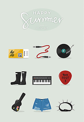 악기 일러스트 장화 사람없음 여름 세트 기타 음반 건반 건반악기 마이크 락페스티벌 청반바지 피크 국내일러스트 AI파일 계절 음악 음향기기 신발 바지 현악기 축제 파일형식 벡터