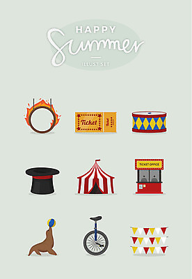 일러스트 사람없음 여름 세트 티켓 서커스 물개 북 천막 마술사모자 물개쇼 불쇼 외발자전거 티켓박스 국내일러스트 AI파일 모자_잡화 계절 포유류 타악기 상자 자전거 바다동물 파일형식 벡터