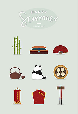 일러스트 젓가락 주전자 사람없음 여름 세트 부채 판다 치파오 대나무 딤섬 중국건축 중국여행 국내일러스트 AI파일 나무 계절 해외여행 곰 주방용품 수저 중식 중국 동양건축 전통의상 파일형식 벡터