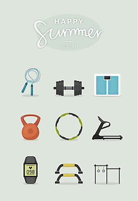 일러스트 사람없음 여름 세트 운동 역기 체중계 줄넘기 런닝머신 훌라후프 철봉 케틀벨 푸쉬업바 스마트워치 국내일러스트 AI파일 계절 건강 스마트기기 운동기구 웨어러블 파일형식 벡터