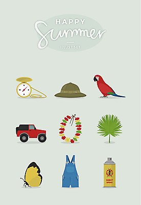 나비 일러스트 사람없음 여름 세트 화환 해충 나침반 지프 앵무새 스프레이 열대잎 오버롤 챙모자 국내일러스트 AI파일 모자_잡화 계절 꽃 곤충 잎 승용차 조류 벌레 파일형식 벡터