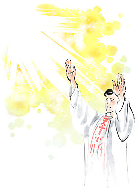 PSD 남자 기독교 일러스트 캘리그라피 붓터치 한명 사람 상반신 성인 빛 손들기 기도 번짐 목사가운 성인남자한명만 국내일러스트 1 종교 모션 남자한명만 성인남자만 파일형식 효과