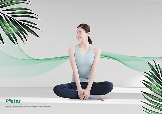 전신 PSD 편집이미지 응시 여자 한명 미소 사람 성인 앞모습 30대 한국인 요가복 가부좌 물결무늬 열대잎 필라테스 성인여자한명만 이미지편집 1 시선 물결 뷰포인트 잎 무늬 요가 표정 앉기 동양인 장년 운동복 운동 여자한명만 성인여자만 파일형식