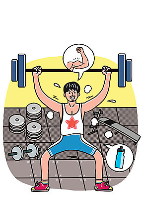 전신 PSD 남자 일러스트 근육 한명 들기 사람 성인 운동복 건강관리 운동기구 헬스 아령 헬스장 역기 물병 원반 국내일러스트 1 옷 스포츠용품 모션 건강 관리 운동 물통 파일형식