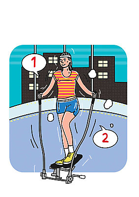 전신 PSD 여자 일러스트 한명 미소 사람 성인 건물 운동복 운동 숫자 건강관리 운동기구 헬스 머리띠 야간 스텝퍼 국내일러스트 자연요소 문자 1 건축물 옷 장신구 표정 건강 관리 파일형식