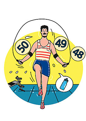 전신 PSD 남자 일러스트 한명 사람 성인 건강관리 운동기구 헬스 헬스장 물병 땀 줄넘기 국내일러스트 1 건강 관리 운동 물통 파일형식