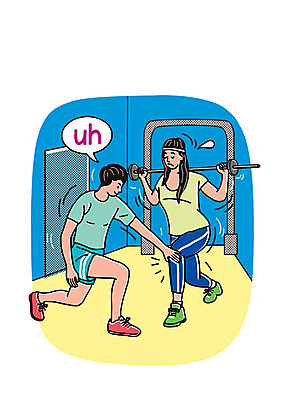 전신 PSD 여자 남자 일러스트 사람 성인 두명 운동 건강관리 헬스 헬스장 찡그림 역기 트레이너 자세교정 힘듦 국내일러스트 컨셉 표정 건강 관리 연습 파일형식