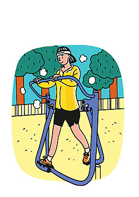 전신 PSD 나무 공원 여자 일러스트 한명 사람 성인 운동 걷기 건강관리 운동기구 국내일러스트 식물 1 공공시설 모션 건강 관리 헬스 파일형식