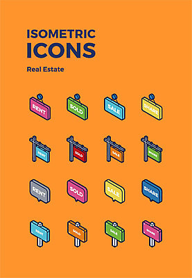 아이콘 말풍선 부동산 사람없음 세일 팻말 입체 아이소메트릭 공동주택 임대 임대주택 2D아이콘 AI파일 주택 프레임 경제 재산 파일형식 벡터
