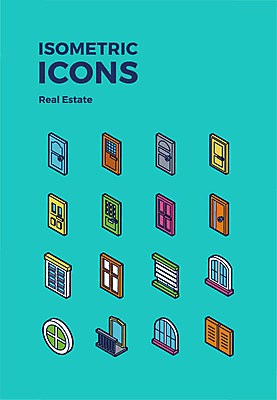 아이콘 창문 부동산 종류 사람없음 문 다양 블라인드 입체 현관문 아이소메트릭 문짝 2D아이콘 AI파일 다수 커튼 재산 파일형식 벡터