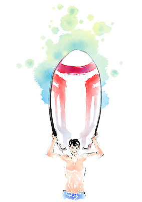 PSD 남자 수영복 일러스트 캘리그라피 붓터치 한명 미소 들기 사람 상반신 성인 여름 서핑보드 번짐 국내일러스트 1 옷 계절 모션 표정 보드_스포츠 파일형식 효과