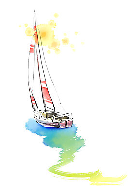 PSD 요트 일러스트 캘리그라피 붓터치 사람없음 물 여름 번짐 국내일러스트 자연요소 계절 배_교통 파일형식 효과